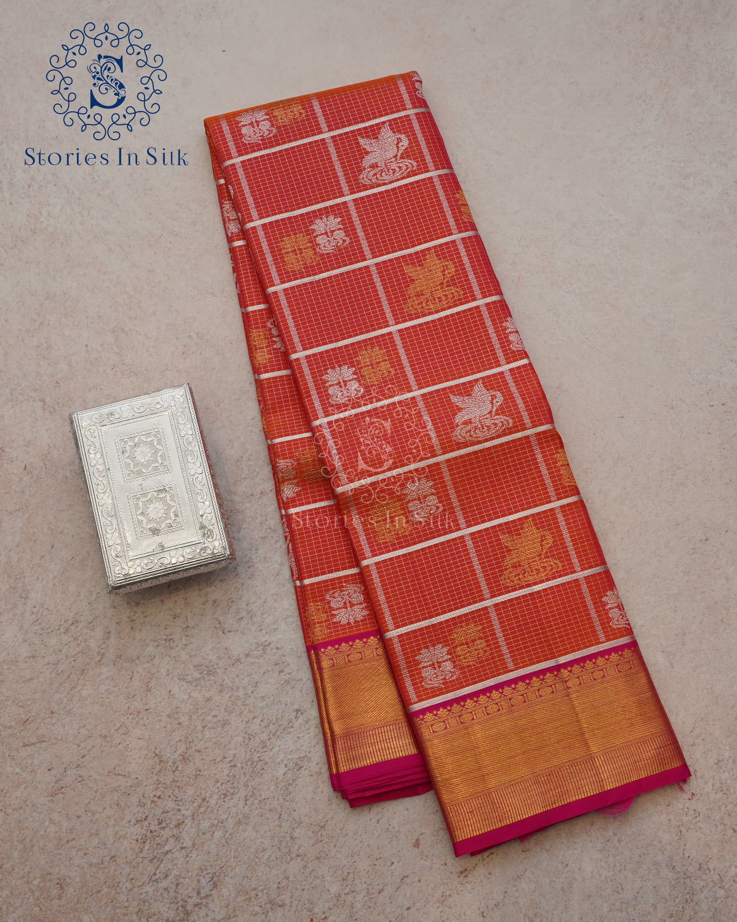 Royal Grid Bridal Kanjivaram Silk Saree - RP00854