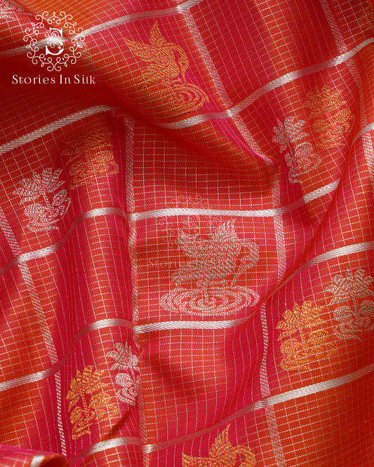 Royal Grid Bridal Kanjivaram Silk Saree - RP00854