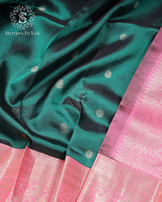 Emerald Pink Contrast Silk Saree - SSK0041