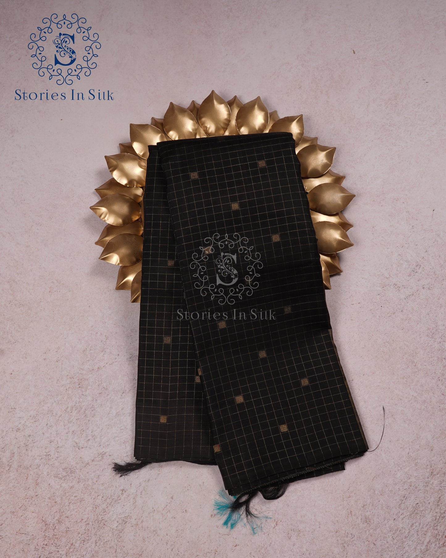 Noir Checks Kanjivaram Silk Saree - SS175