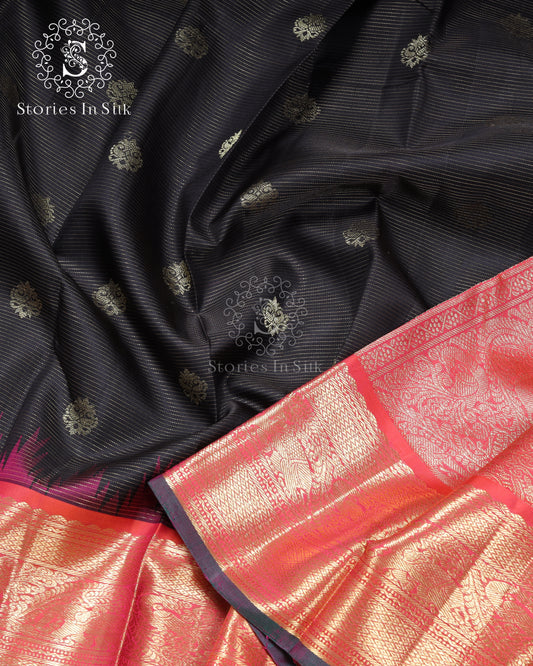 Charcoal Red Border Silk Saree - SSK0018