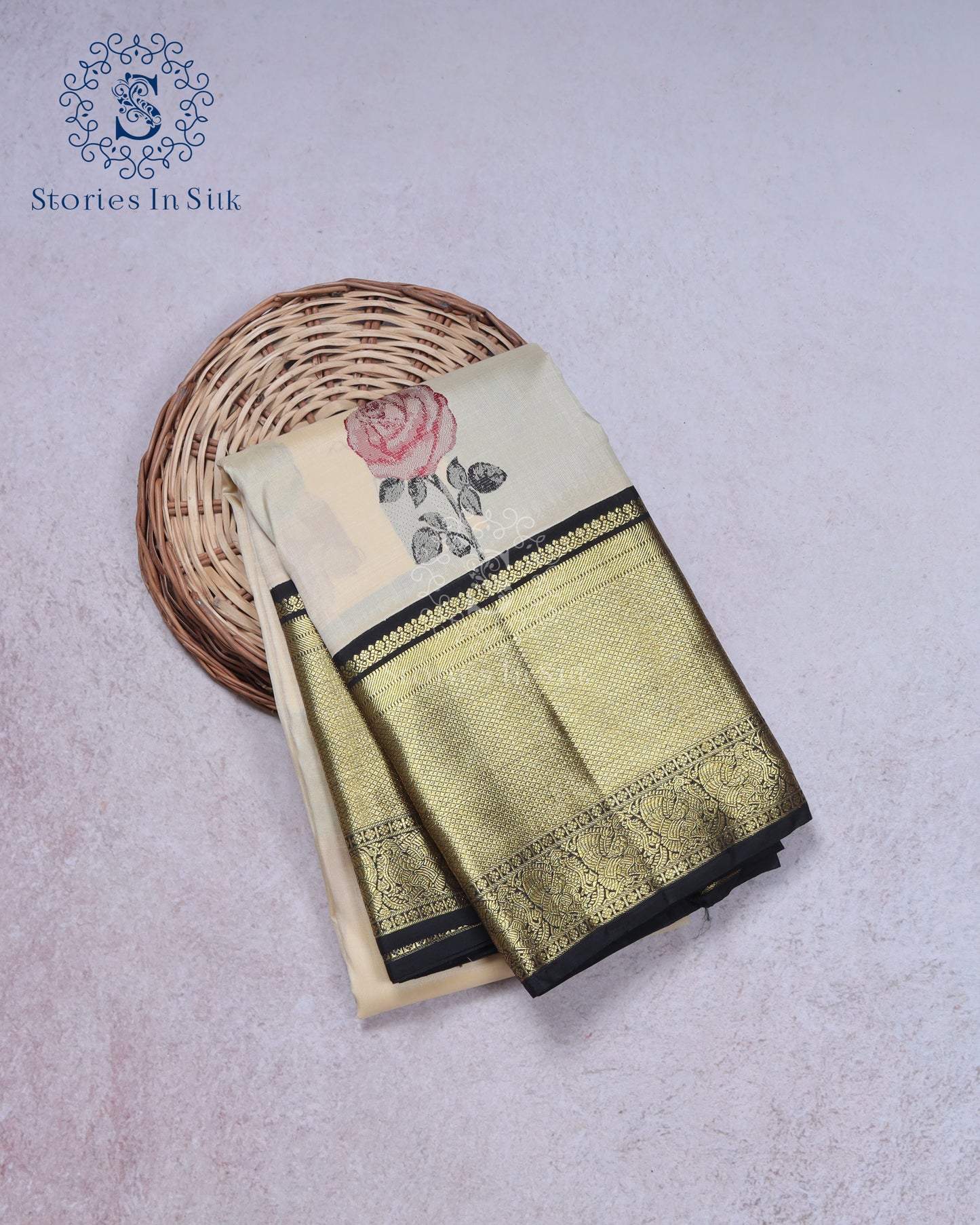 Ivory Black Border Silk Saree - SSK0031