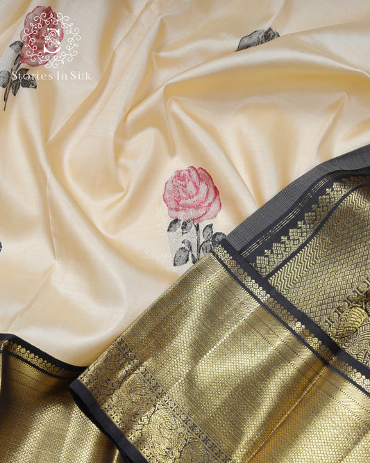 Ivory Black Border Silk Saree - SSK0031