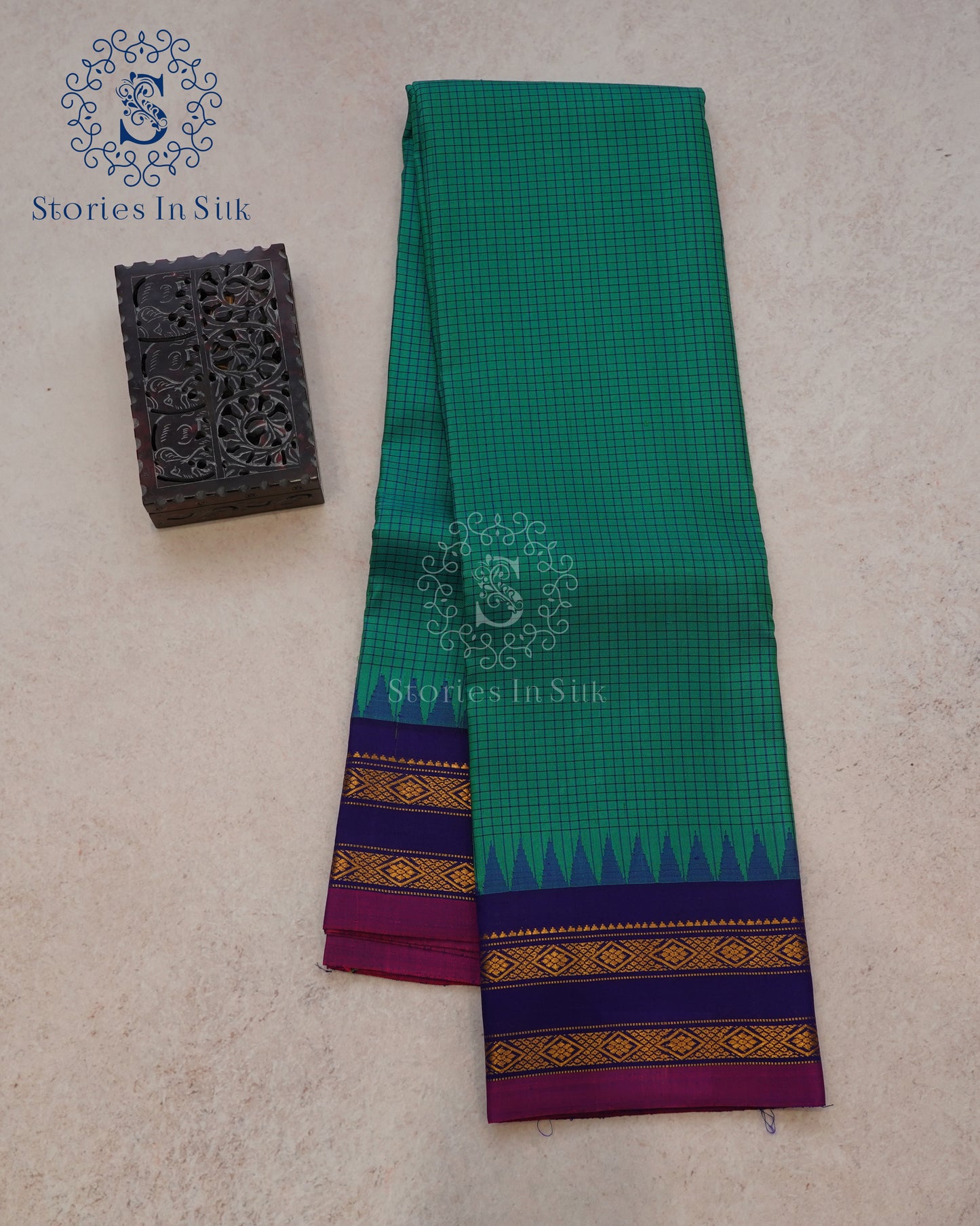 Emerald Checks Pure Silk Saree - SS155