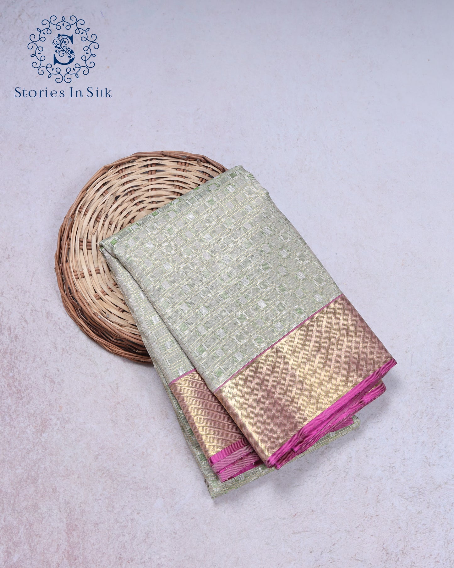 Soft Sage Check Silk Saree - SSK0005