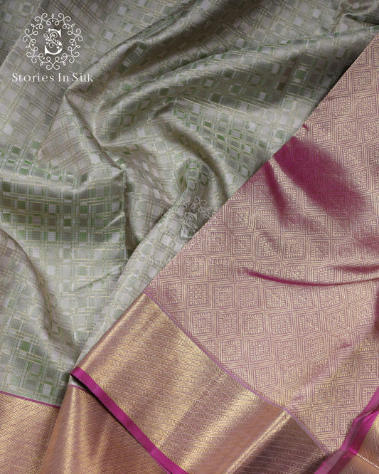 Soft Sage Check Silk Saree - SSK0005