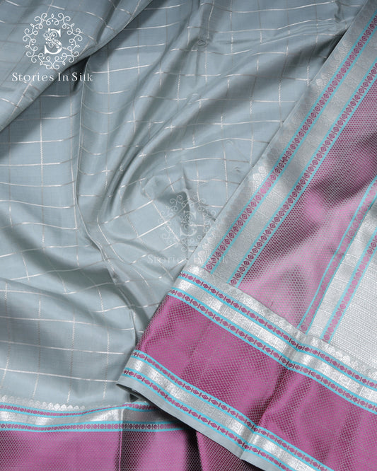 Mist Blue Grid Silk Saree - SSK0014