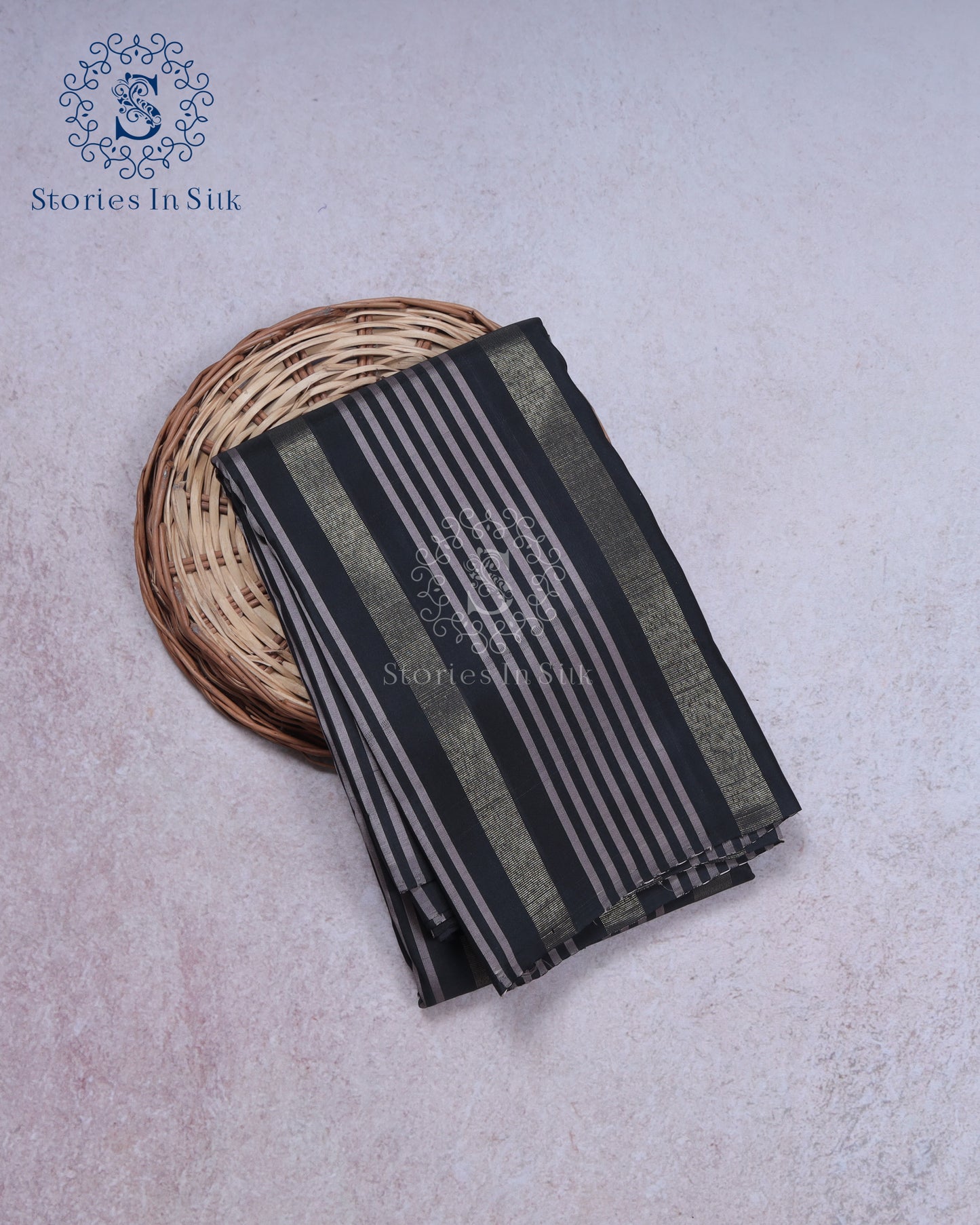Charcoal Stripe Silk Saree - SSK0021