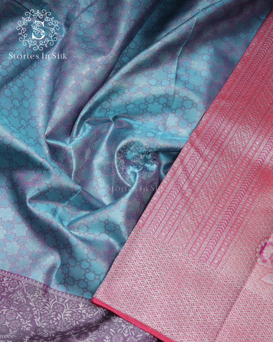 Sky Blue Floral Silk Saree - SSK0058
