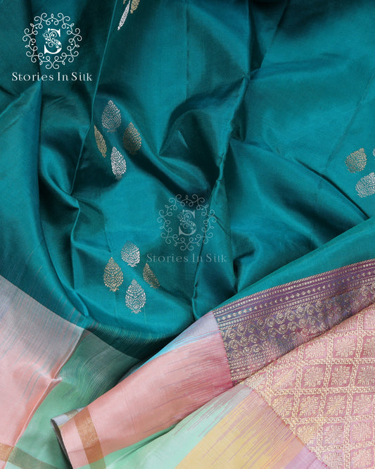 Teal Pastel Harmony Silk Saree - SSK0068