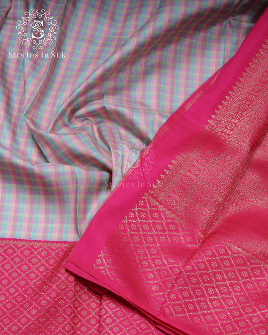 Pastel Checks Pink Silk Saree - SSK0042