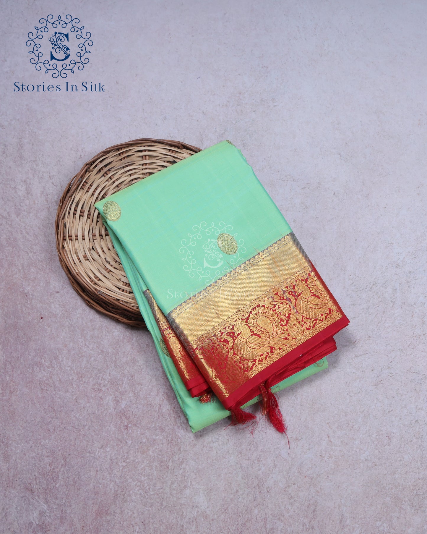 Mint Green Temple Silk Saree - RHM0032