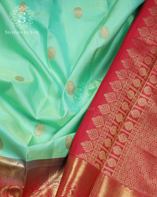 Mint Green Temple Silk Saree - RHM0032