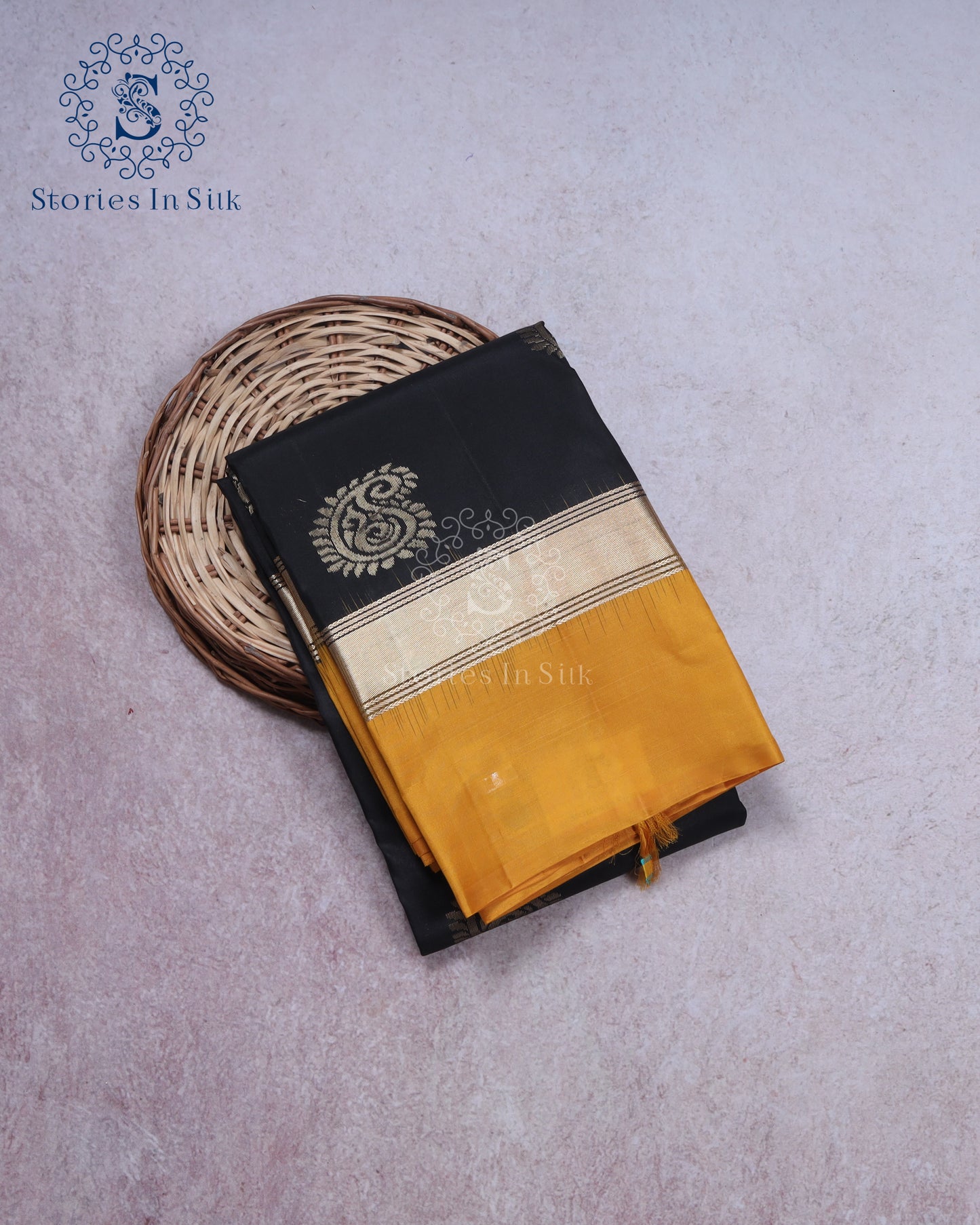 Black Mustard Contrast Silk Saree - SKV0069