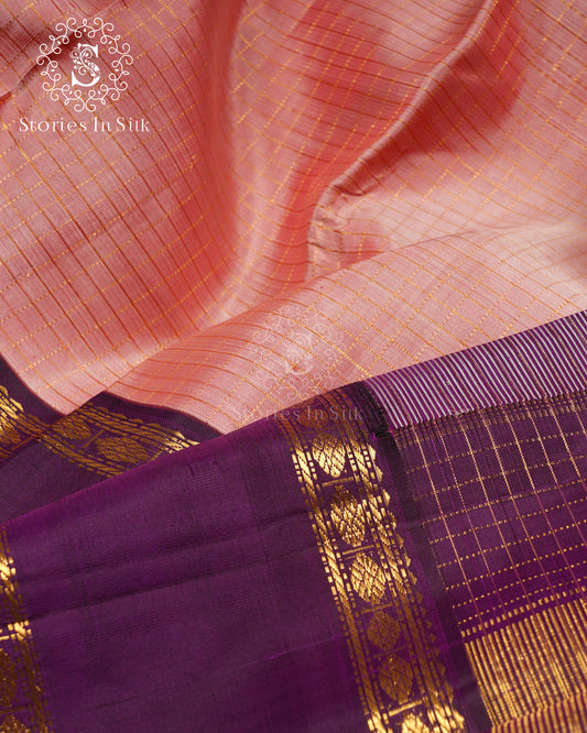 Peach Plum Contrast Pure Silk Saree - APS003