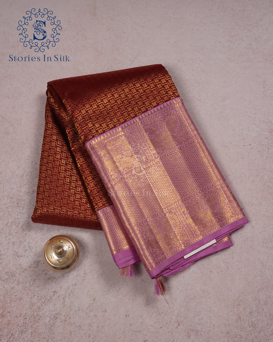 Regal Maroon & Lavender Bridal Silk Saree - RP00064