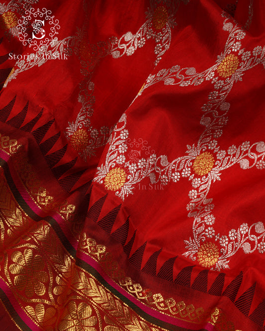 Crimson Elegance Pure Silk Saree - NS054