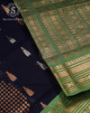 Navy Meadow Silk Cotton Saree - MAN104