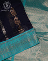 Navy Teal Elegance Silk Cotton Saree - MAN107