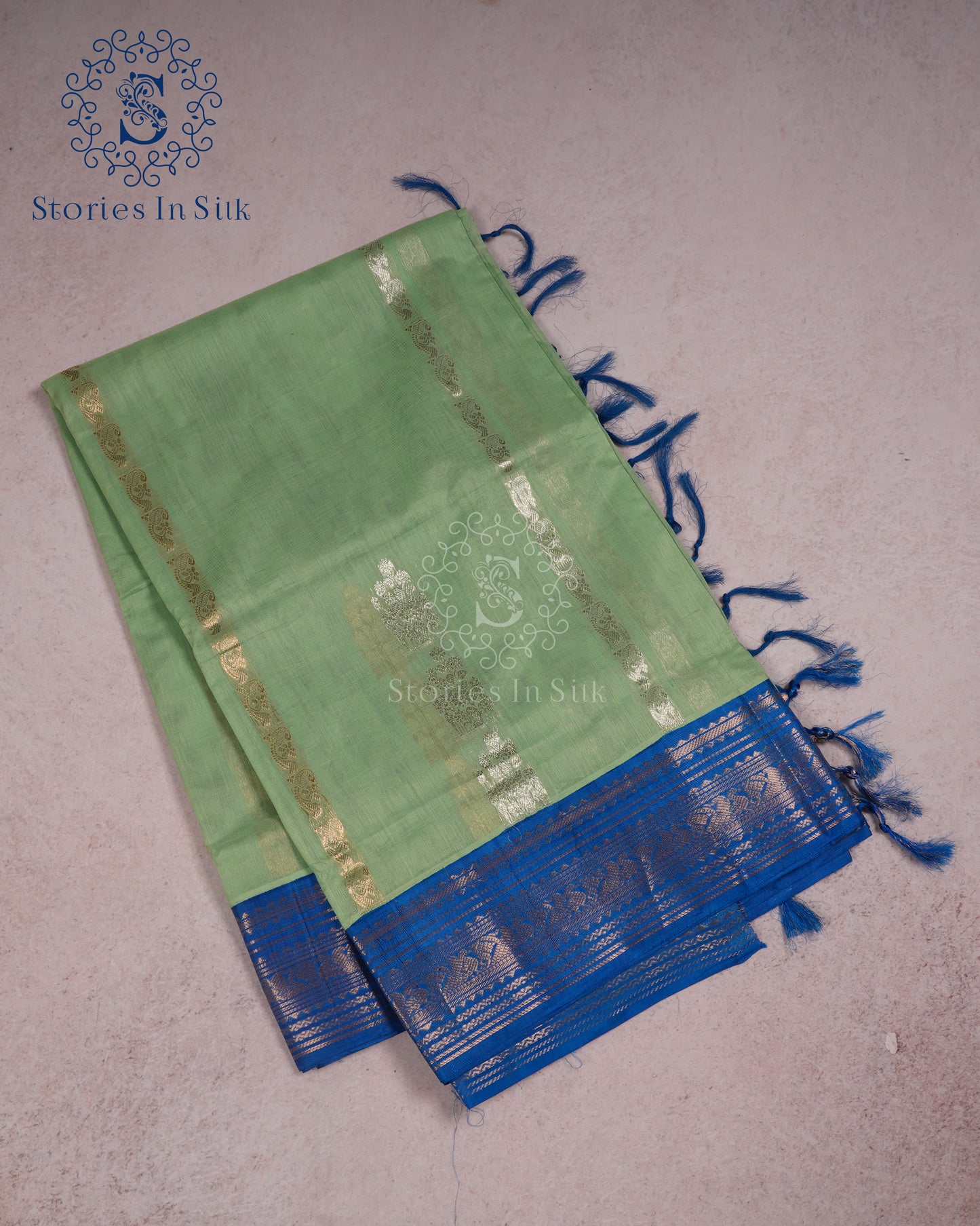 Mint Blue Silk Cotton Saree - MAN107