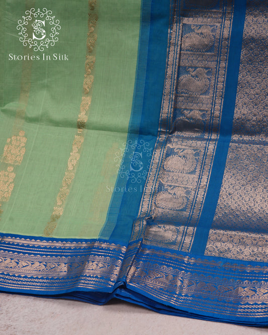 Mint Blue Silk Cotton Saree - MAN107