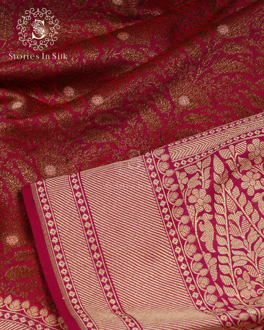 Ruby Brocade Banarasi Saree - ANA202