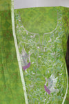 Lime Green Embroidered Dress Material with Woven Dupatta
