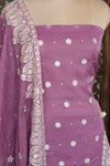 Purple Suit Material with White Embroidery Work