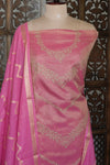 Rani Pink Silk Suit Material with Gold Zari Work & Weave Dupatta