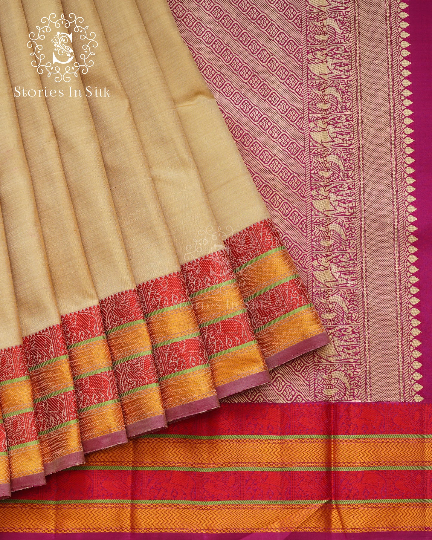 Antique Beige Silk Saree - PSD006