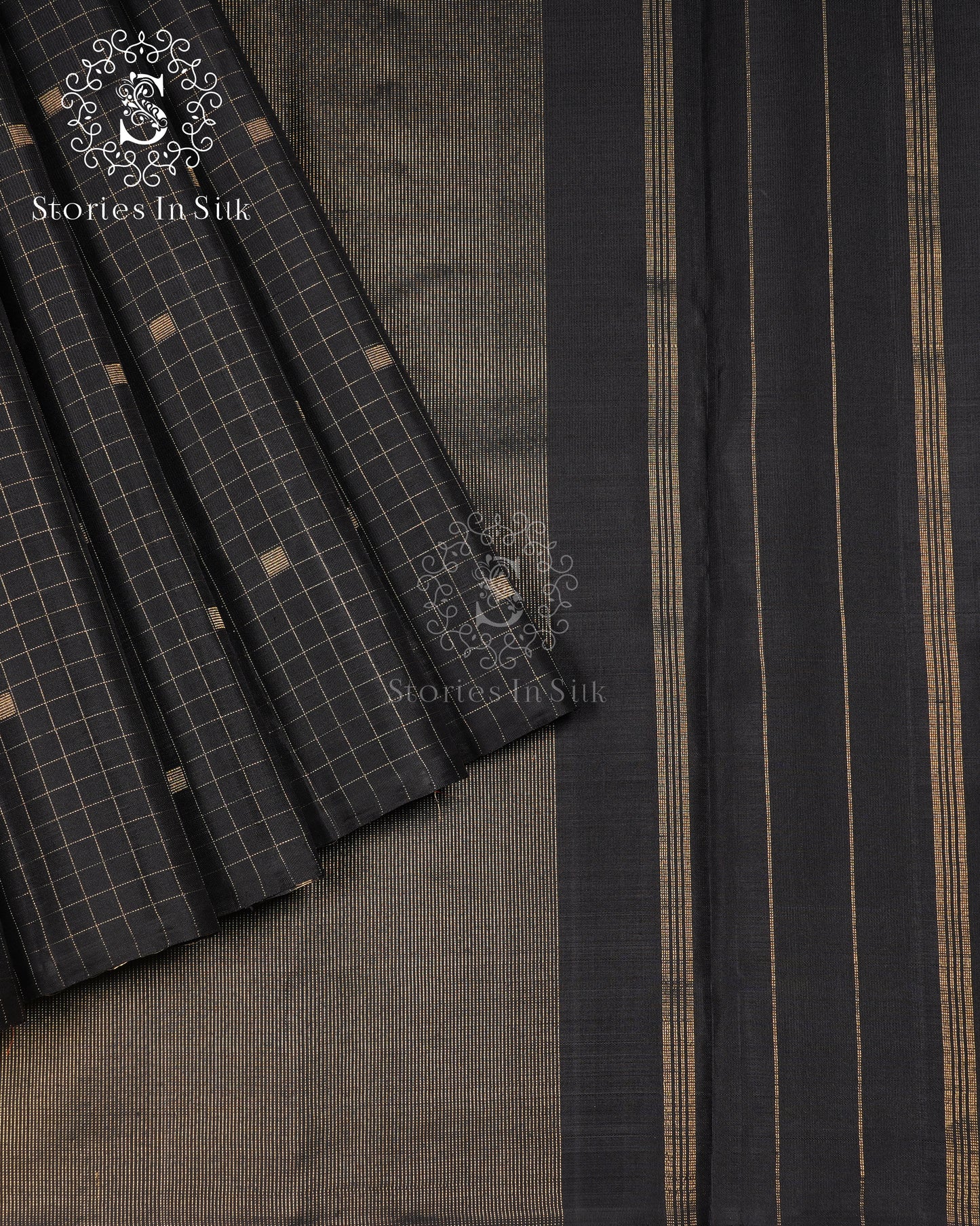 Noir Checks Kanjivaram Silk Saree - SS175
