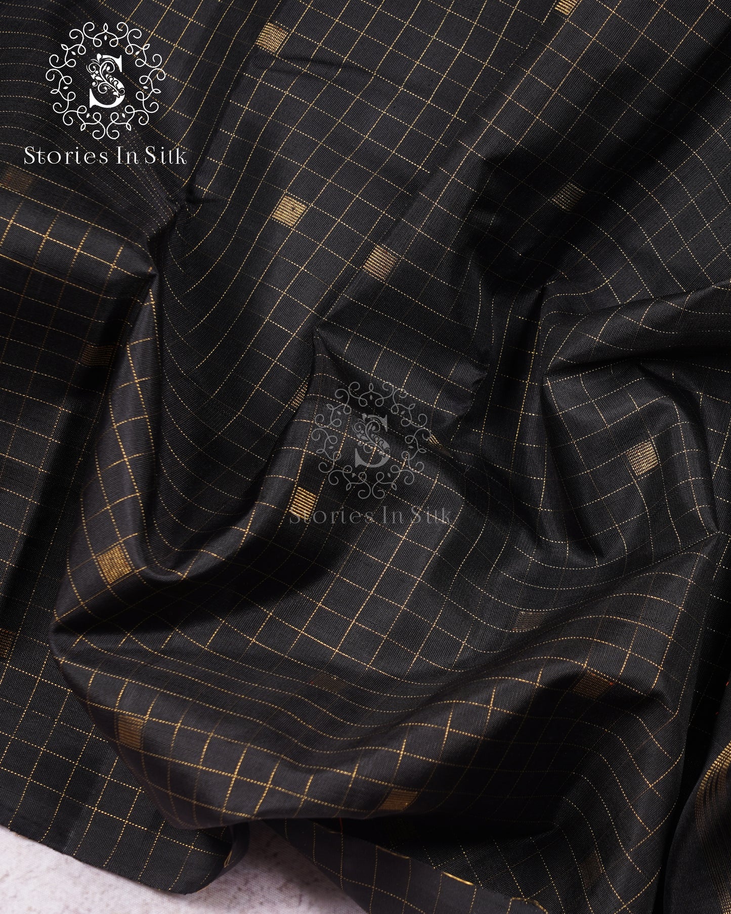 Noir Checks Kanjivaram Silk Saree - SS175