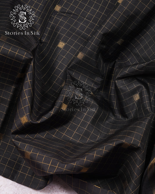 Noir Checks Kanjivaram Silk Saree - SS175