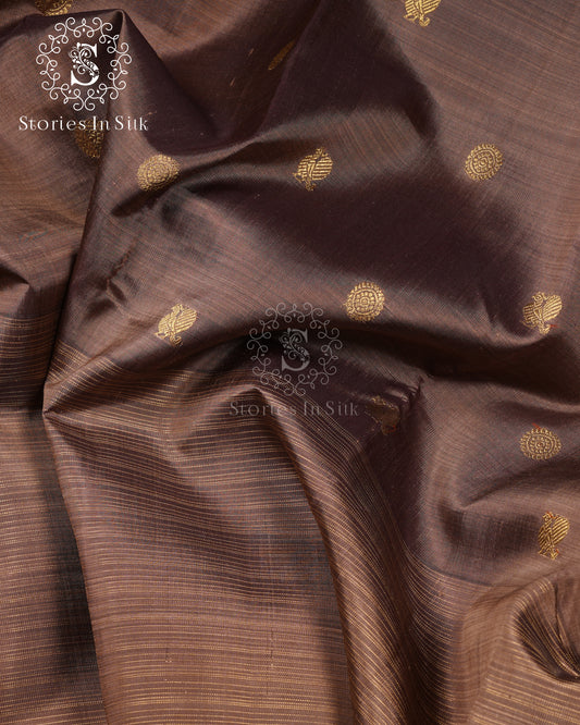 Antique Brown Butta Silk Saree - SS177