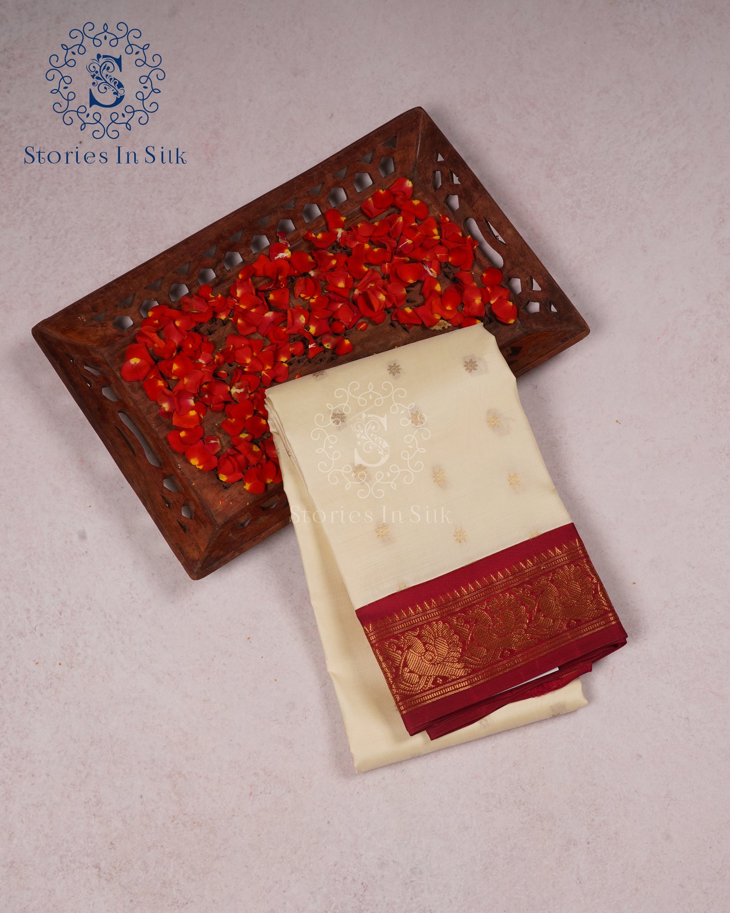 Classic Ivory Zari Butta Korvai - SS210