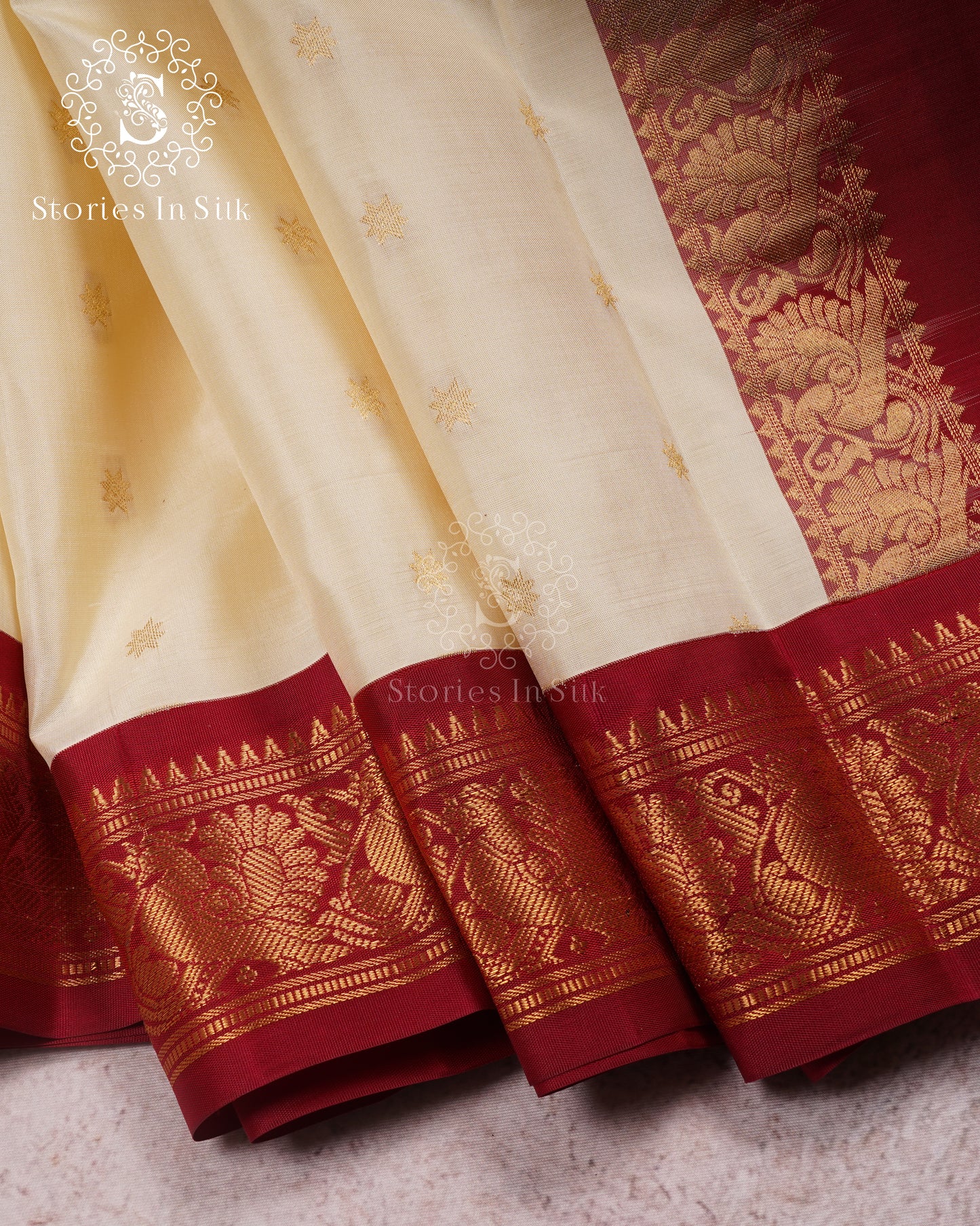 Classic Ivory Zari Butta Korvai - SS210