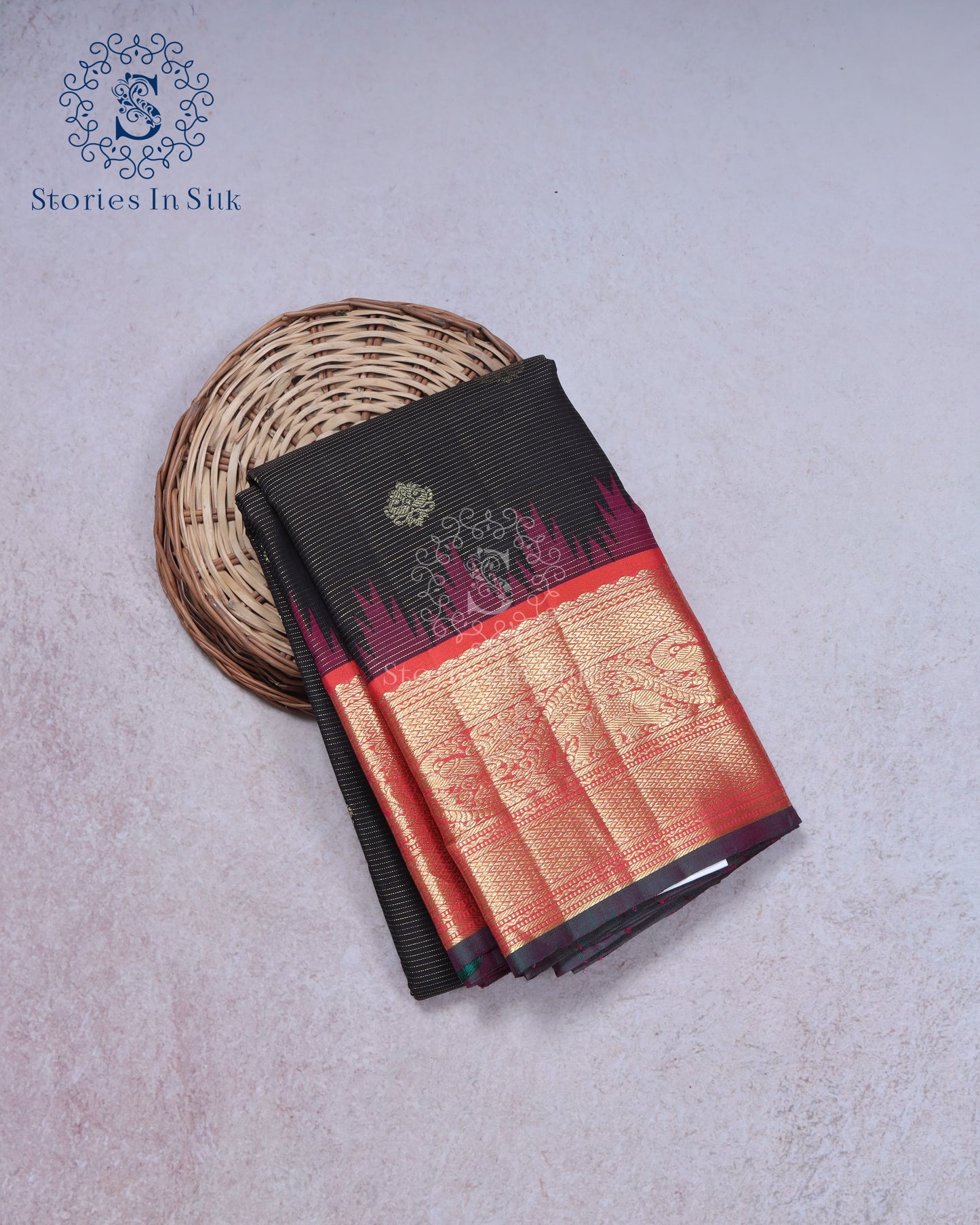 Charcoal Red Border Silk Saree - SSK0018