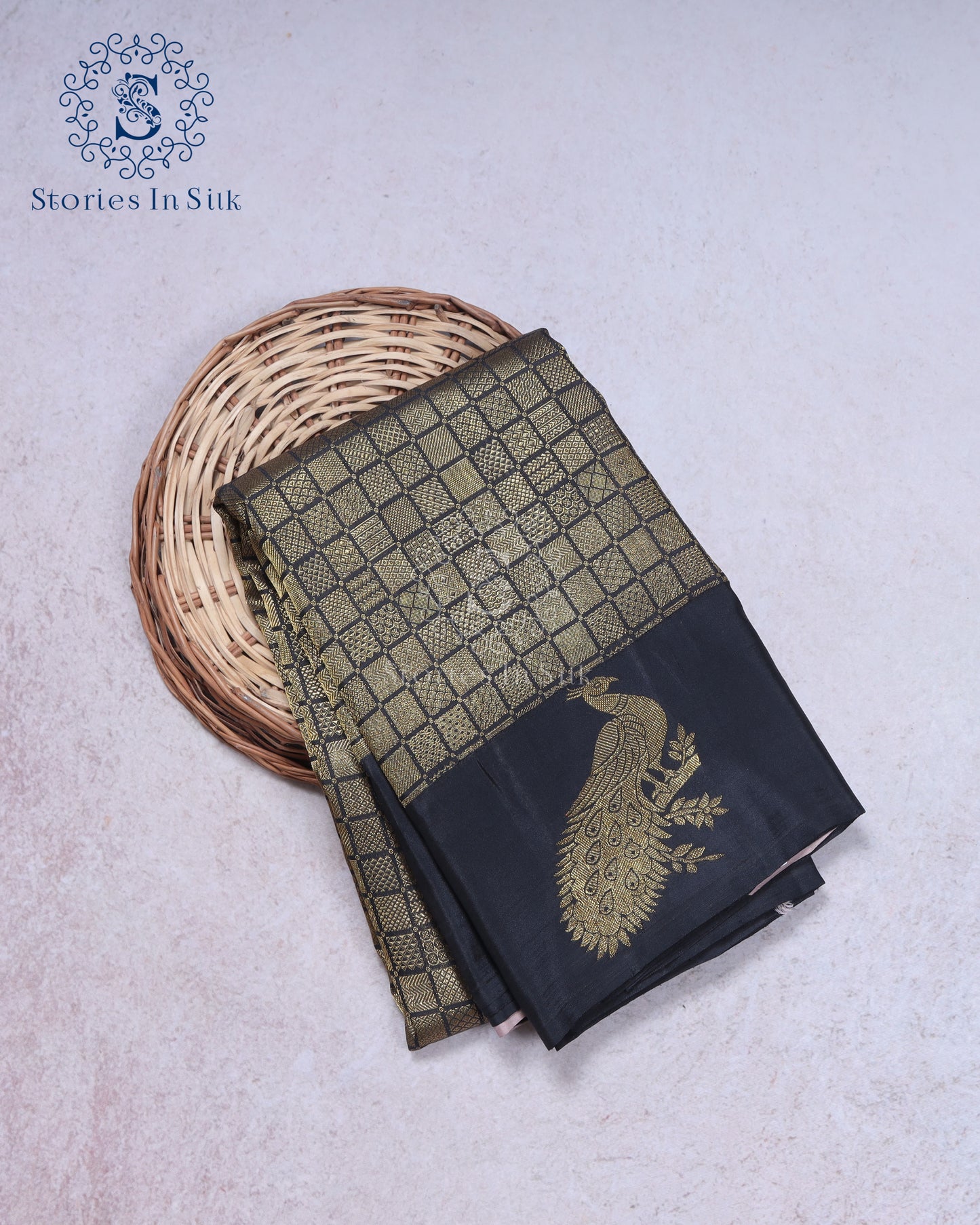 Black Gold Checks Silk Saree - SSK0020