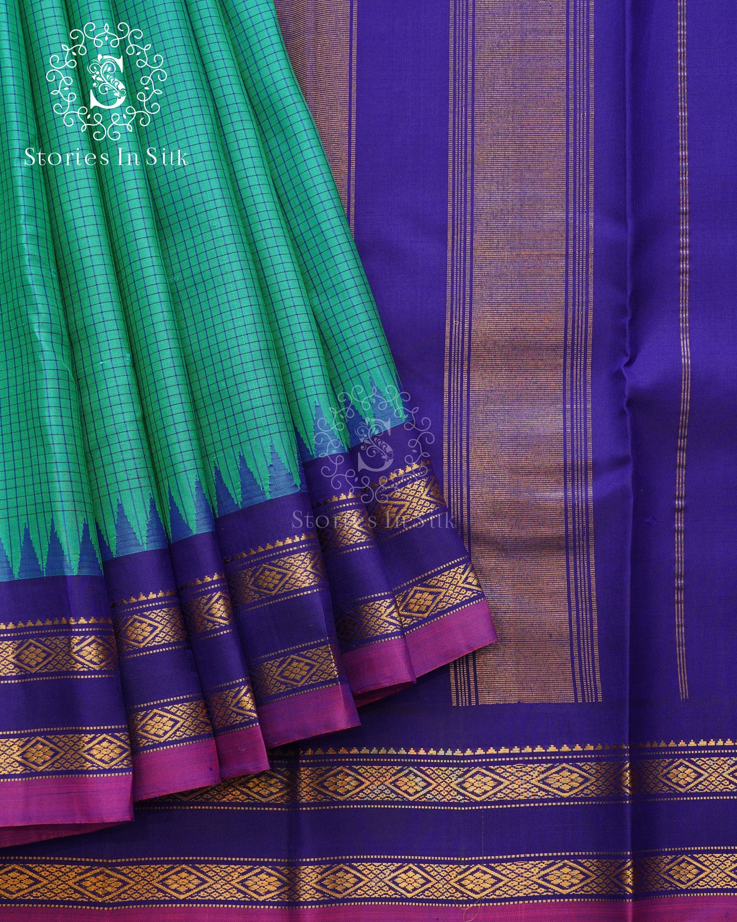 Emerald Checks Pure Silk Saree - SS155