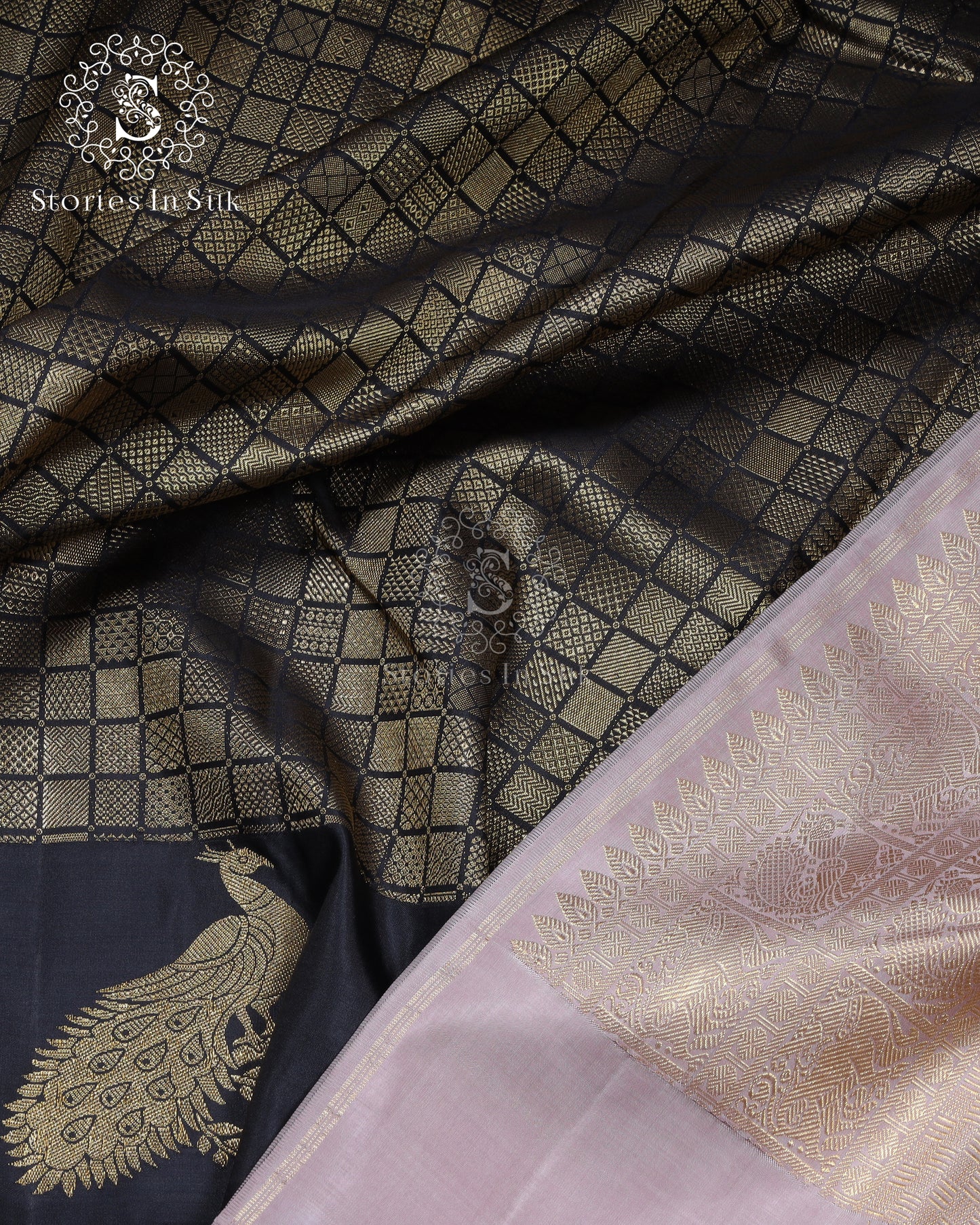 Black Gold Checks Silk Saree - SSK0020