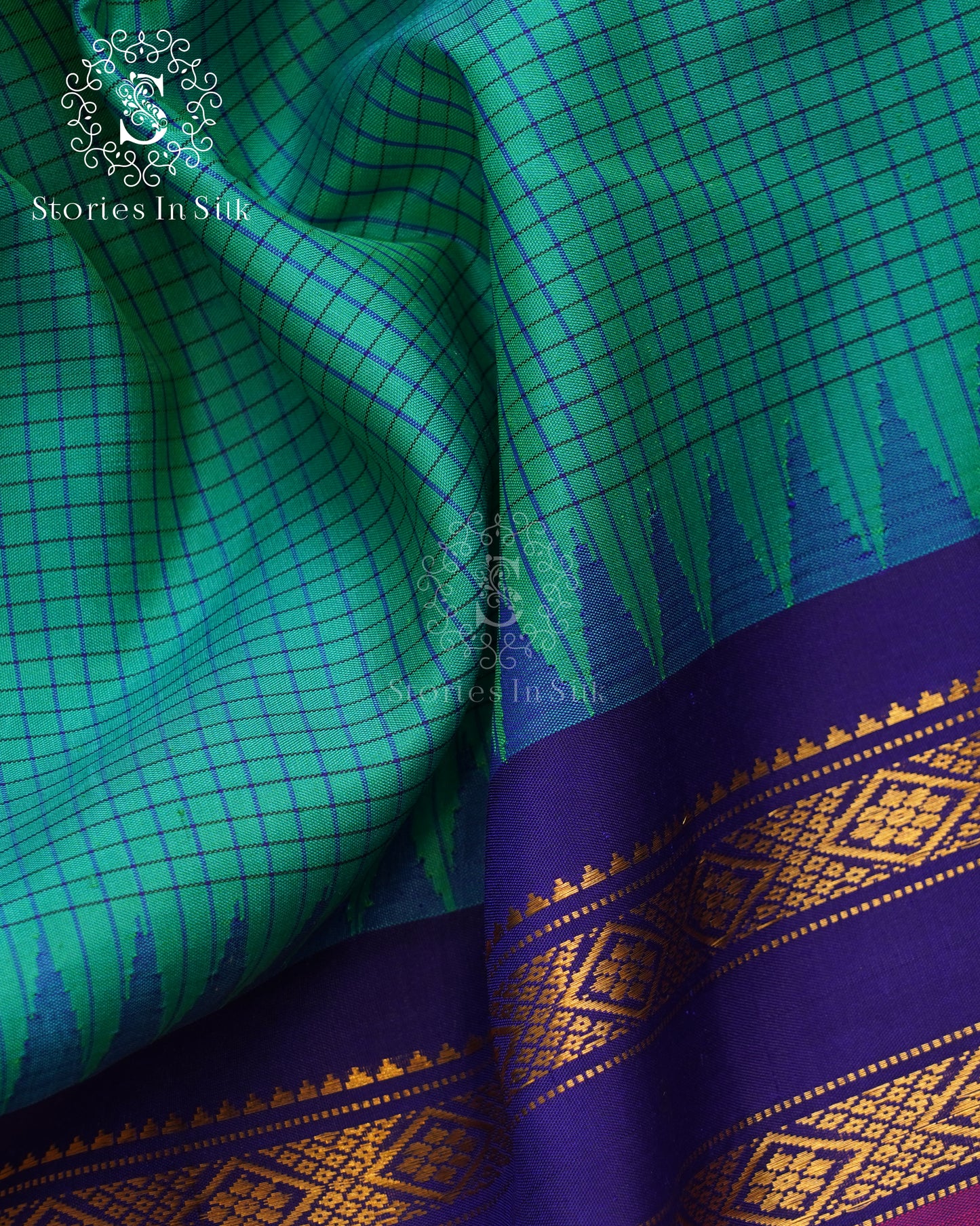 Emerald Checks Pure Silk Saree - SS155
