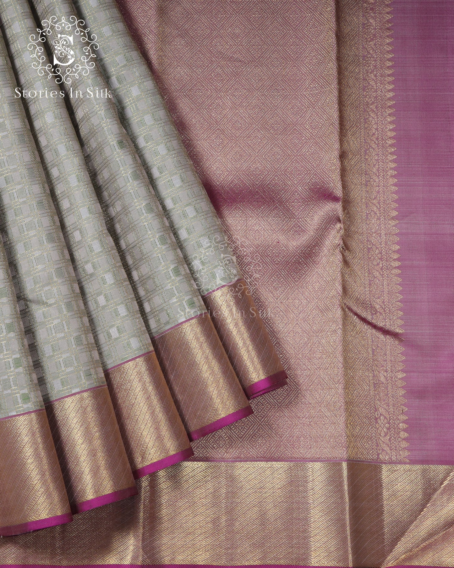 Soft Sage Check Silk Saree - SSK0005