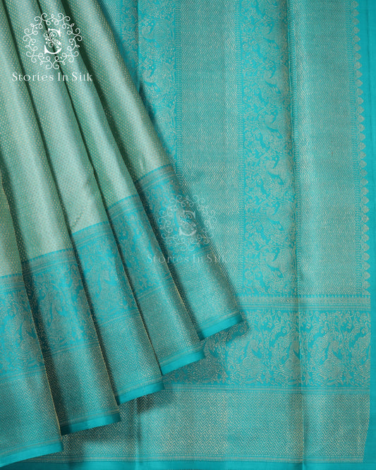 Aqua Teal Woven Silk Saree - SSK0044