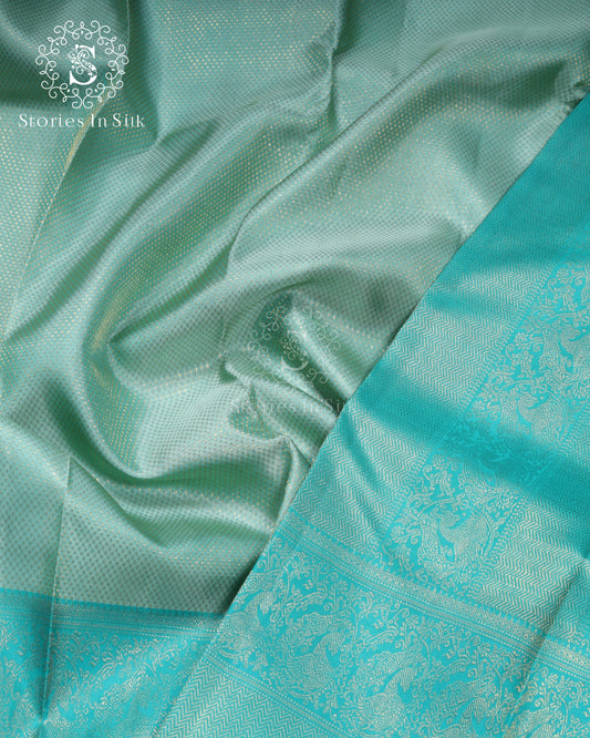 Aqua Teal Woven Silk Saree - SSK0044