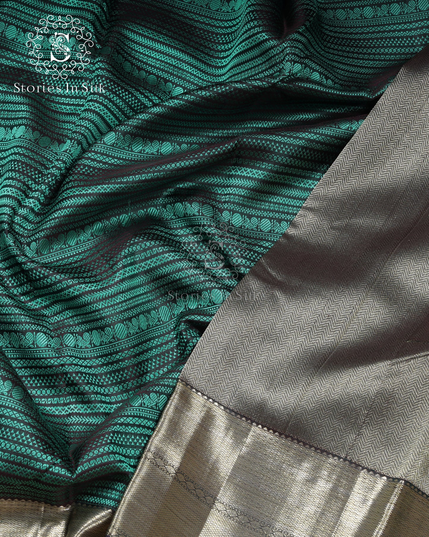Emerald Stripe Silk Saree - SSK0033