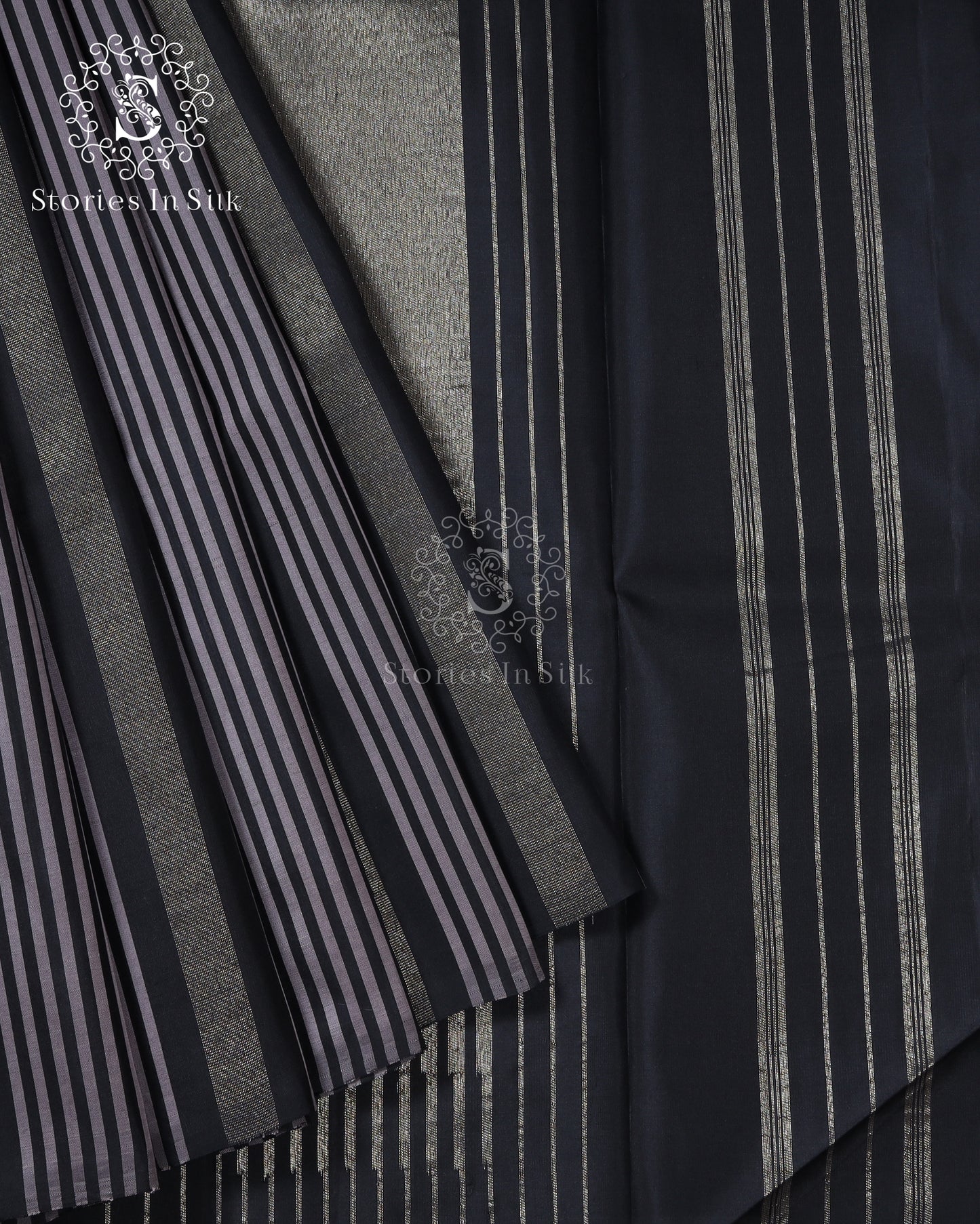 Charcoal Stripe Silk Saree - SSK0021