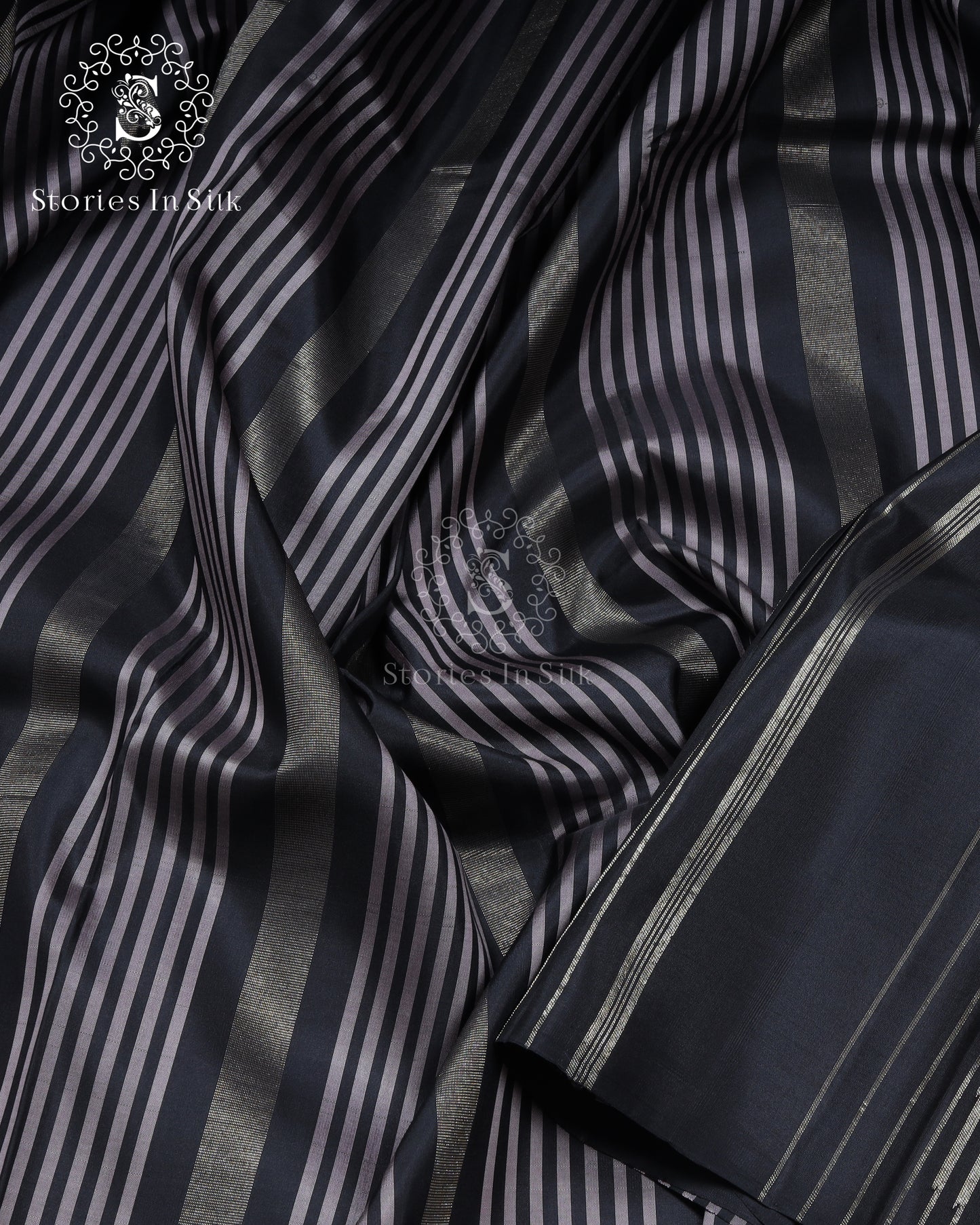 Charcoal Stripe Silk Saree - SSK0021