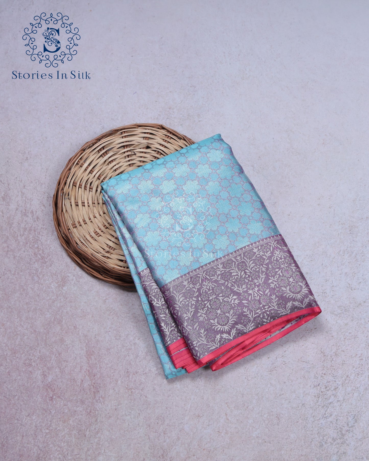 Sky Blue Floral Silk Saree - SSK0058