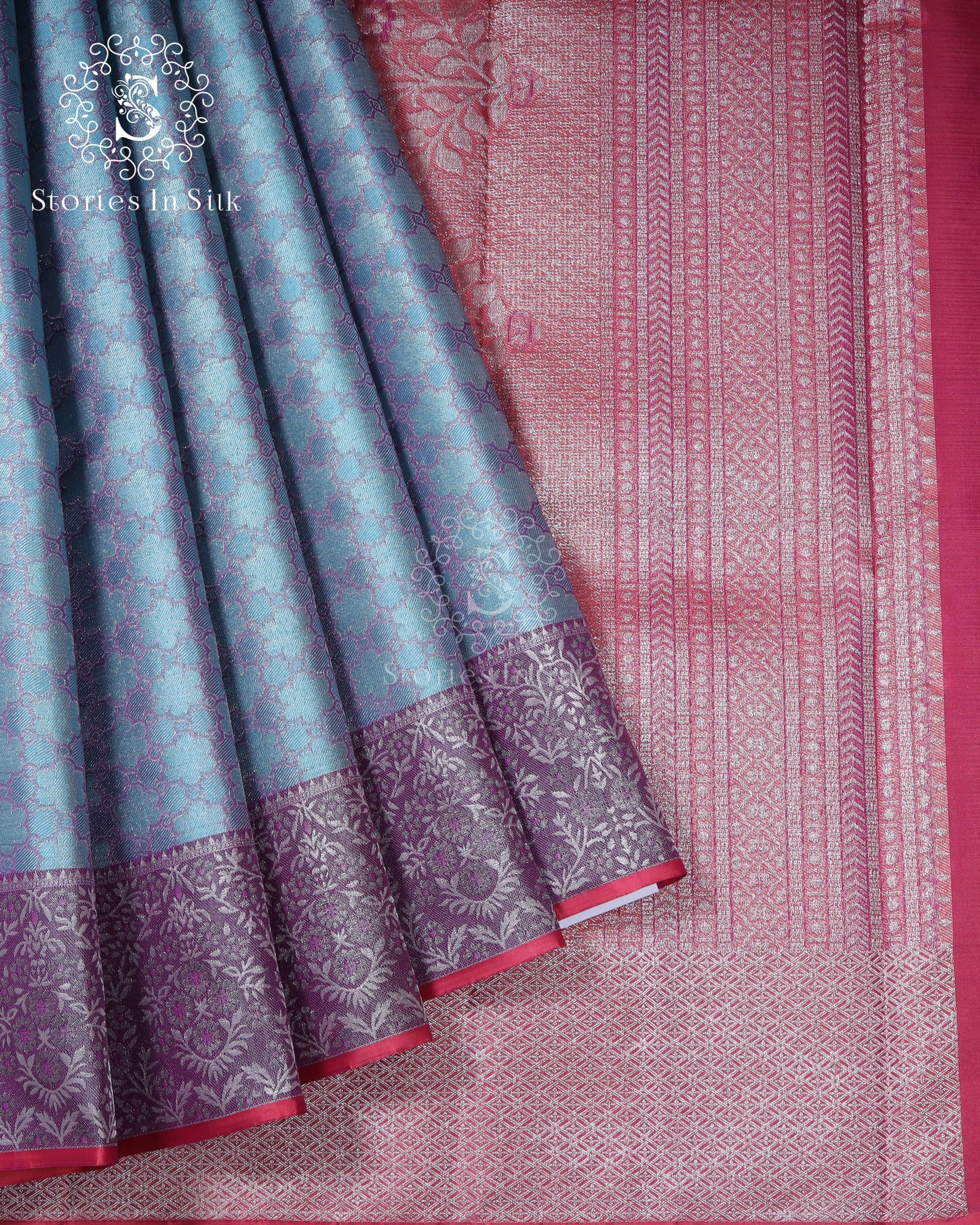 Sky Blue Floral Silk Saree - SSK0058