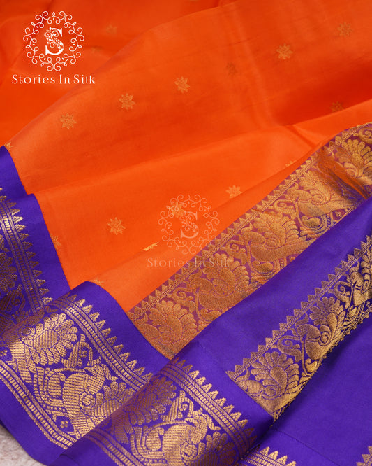 Tangerine Royal Korvai Silk Saree - SS210